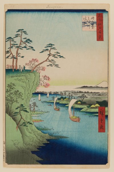 Konodai és a Tone folyó látványa alkotó: Ando or Utagawa Hiroshige