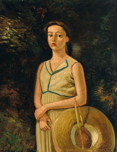 Geneviève portréja, kezében szalmakalap, a festő unokahúga alkotó: Andre Derain