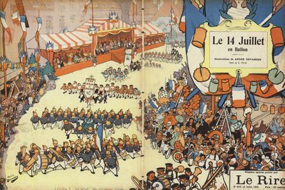 A Bastille-napi felvonulás, a Le Rire illusztrációja alkotó: Andre Devambez