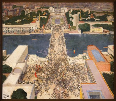 Az 1937-es nemzetközi kiállítás az Eiffel-torony második emeletéről nézve, A Chaillot domb lábánál, a Szovjetunió pavilonjai balra és a náci Németország pavilonjai jobbra egymással szemben, Andre Devambez (1867-1944) festménye. - Az 1937-es nemzetközi kiál alkotó: Andre Devambez