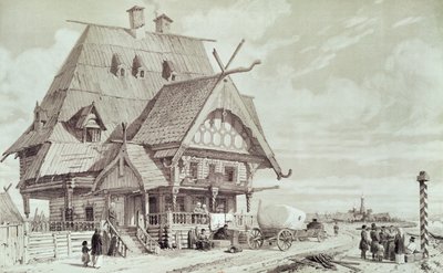 Szállodák és vendégházak, illusztráció a "Voyage pittoresque en Russie" című könyvből, 1839. alkotó: Andre Durand