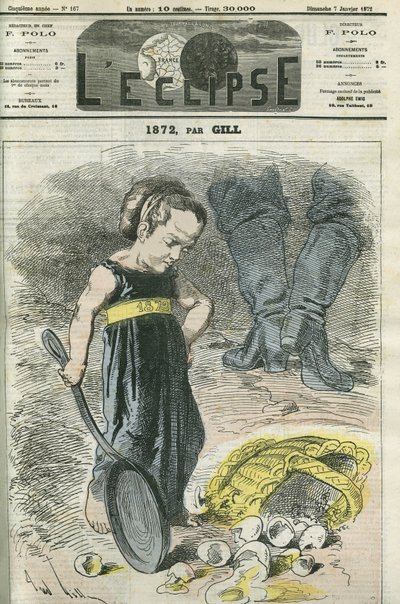 1872, egy kislány ránéz a repedéses kosarára. Borító a "" L