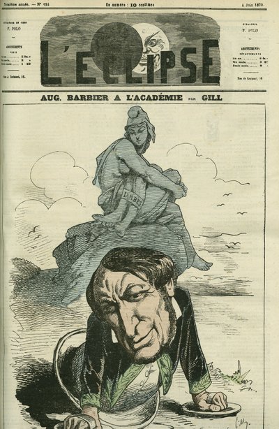 Auguste Barbier (1805-1882), francia költő, 1869-ben beválasztották a Francia Akadémiára. Címlap: Gill: "" L