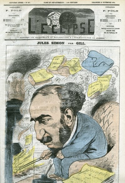 Jules Simon (1814-1896) politikus, filozófiatörténész, filozófus, francia esszéista rajzfilmje. Borító a Gill „” L