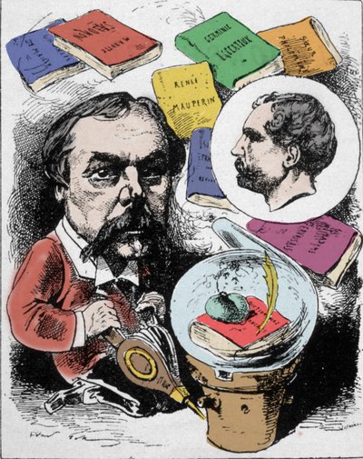 Edmond de Goncourt (1822-1896) francia írót ábrázoló rajzfilm. Gill rajza megjelent a „” L
