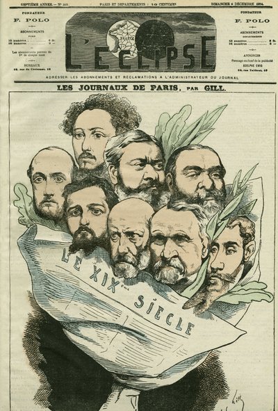 A „Le XIXe siècle” újság csapatának rajzfilmje, amelyet Edmont About (1828-?) francia levélember rendezett. Borító a Gill „” L