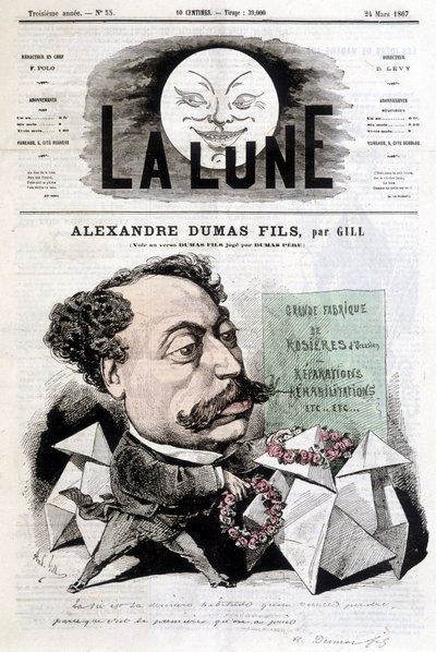 Gill képregényrajza Alexandre Dumas Filsről. „” La Lune”” címlap, 1867.03.24. alkotó: Andre Gill