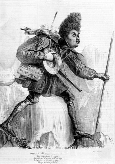 Humoros rajz Alexandre Dumas Pere-ről – a „Charivari”-ban, 1840 körül. alkotó: Andre Gill