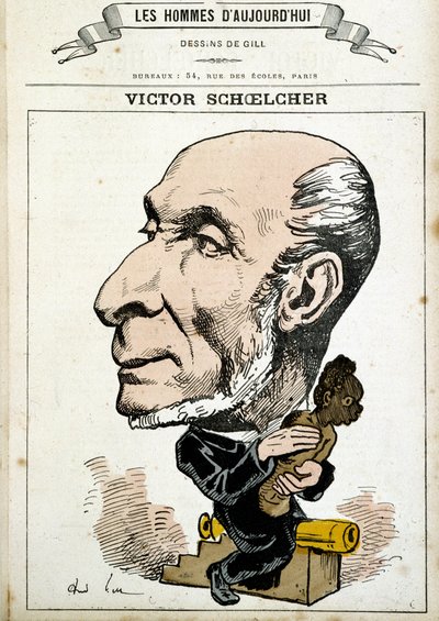 Humoros rajzok Victor Schoelcherről és a rabszolgaság eltörléséről – Gill, „A mai férfiak” c. alkotó: Andre Gill