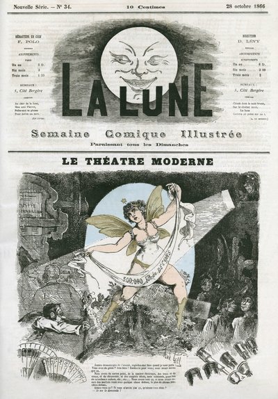 Le Theatre Moderne Párizsban. Gill karikatúrája a „La Lune”-ban, október 28 alkotó: Andre Gill