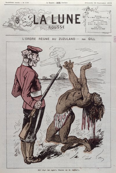 "Order Reigns in Zuzuland", karikatúra Dél-Afrika angol gyarmatosításáról a "La Lune Rousse"-ból, 1879 alkotó: Andre Gill