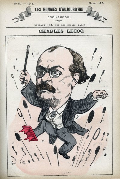 Alexandre Charles Lecocq (1832-1918) francia zeneszerző portréja. Gill karikatúrája, Párizs. alkotó: Andre Gill