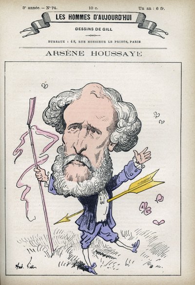 Arsene Houssaye (1815-1896), francia levélember portréja. Gill karikatúrája, Párizs. alkotó: Andre Gill