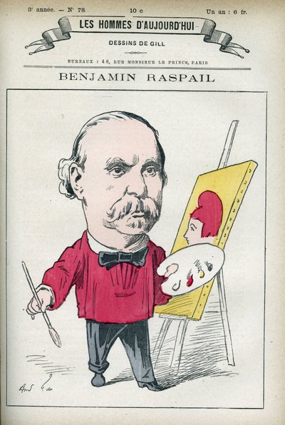 Benjamin Raspail (1823-1899) francia festő és politikus portréja, ő volt a július 14-ét nemzeti ünneppé nyilvánító törvény kidolgozója. Gill, Párizs rajzfilmje. alkotó: Andre Gill