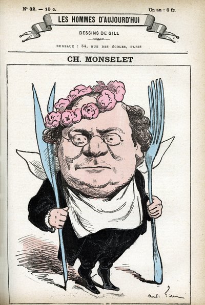Charles Monselet (1825-1888) francia költő, újságíró, regényíró és gasztronómus portréja. Gill rajzfilmje a „Les Homme d