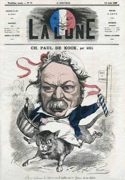Charles Paul de Kock (1793-1871), francia népszerű regényíró portréja. Gill rajzfilmje a „The Moon” című filmben, augusztus 18 alkotó: Andre Gill