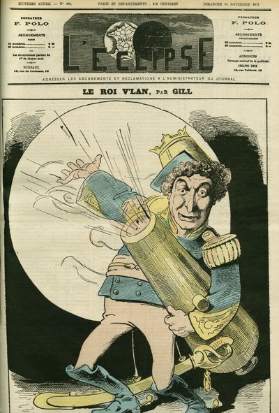 Christian (1821-1889) francia énekes portréja Vlan király szerepében Jacques Offenbach „Le voyage dans la lune” című darabjában. Borító a Gill „” L
