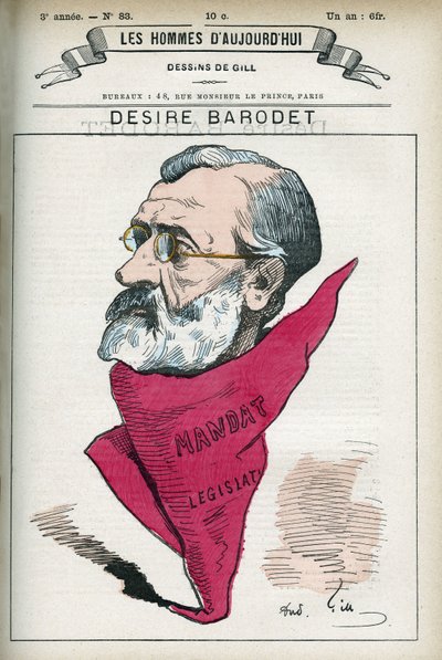 Desire Barodet (1823-1906) francia tanár és politikus portréja, 1896 és 1900 között a Szajna szenátora volt. Gill rajzfilmje, Párizs. alkotó: Andre Gill