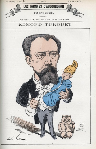 Edmond Henri Turquet (1836-1914) francia politikus portréja, 1871 és 1889 között az Aisne helyettese volt. Gill rajzfilmje, Párizs. alkotó: Andre Gill