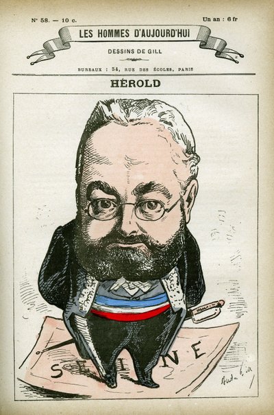 Ferdinand Herold (1828-1882) francia politikus portréja. Gill karikatúrája, Párizs. alkotó: Andre Gill