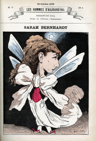 Henriette Rosine Bernard portréja Sarah Bernhardt (1844-1923) francia színházi színésznőről. Gill, Párizs rajzfilmje. alkotó: Andre Gill