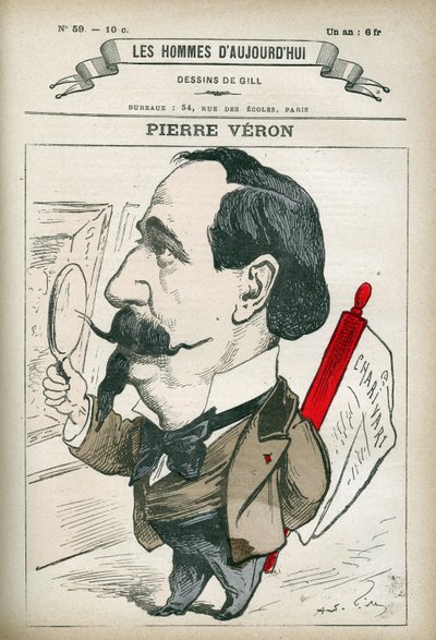 Pierre Veron (1831-1900) francia író és költő portréja. Gill karikatúrája, Párizs. alkotó: Andre Gill