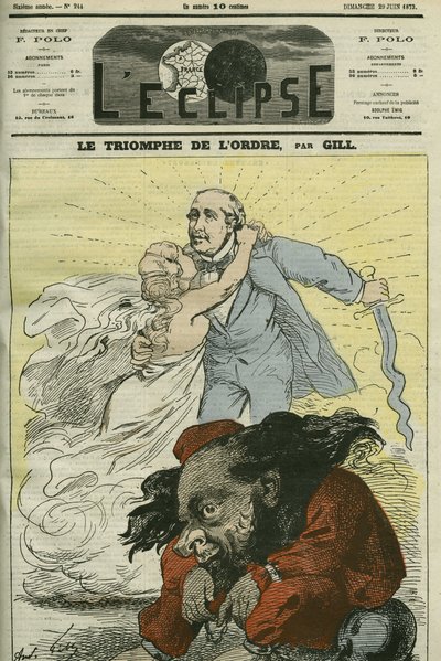 A rend diadala, Gill karikatúrája, amelyet a Broglie hercege (1821-1901) által alapított rend sorol fel. Borító a „” L
