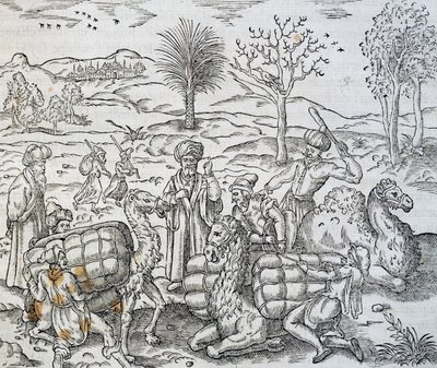 Arab kereskedők Szíriában, metszet az Egyetemes Kozmológiából, Andre Thevet (1504-1592) alkotó: Andre Thevet