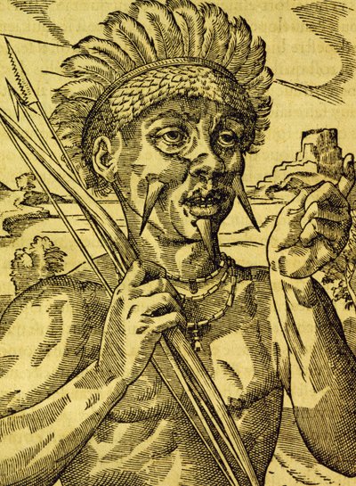 A kannibálok törzsének főnöke, metszet az Egyetemes Kozmológiából, Andre Thevet (1504-1592), Párizs alkotó: Andre Thevet