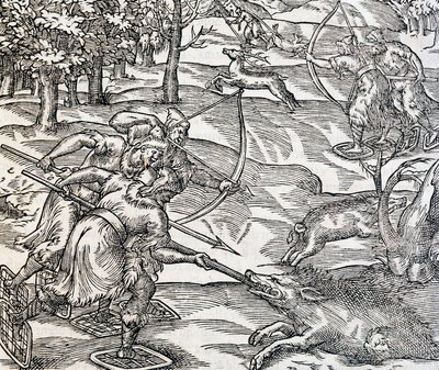 Az indiánok vaddisznóvadászata, metszet az Univerzális Kozmológiából, Andre Thevet (1504-1592), Párizs alkotó: Andre Thevet