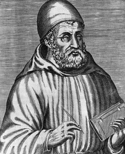 John Duns, közkeletű nevén Duns Scotus (1265 vagy 1266-1308), skót filozófus és teológus portréja, Andre Thevet (1504-1592) metszetei A híres görög, latin és pogány férfiak igazi portréi és élete című könyvéből. alkotó: Andre Thevet