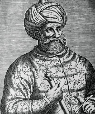 Khayr al-Din, Barbarossa (1465-1546), török korzár és admirális portréja, Andre Thevet (1502-1590) metszete alkotó: Andre Thevet