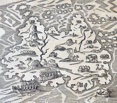 Trinity Island, metszet az Egyetemes Kozmológiából, Andre Thevet (1504-1592), Párizs alkotó: Andre Thevet
