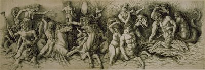 A tengeri istenek csatája (toll és barna tinta papíron) alkotó: Andrea (workshop of) Mantegna