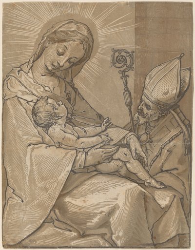 Madonna és gyermeke püspökkel, 1591. alkotó: Andrea Andreani