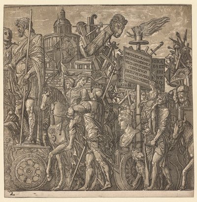 Julius Caesar diadala: Kolosszális szobrok és ostromfelszerelés alkotó: Andrea Andreani