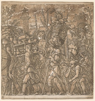 Julius Caesar diadala: Vázákat és háborús trófeákat vivő katonák, 1593-99. alkotó: Andrea Andreani