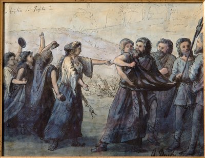 Jephtha lánya (akvarell) festett indiai tusrajz, cm. 31 x 23,5. alkotó: Andrea Becchi