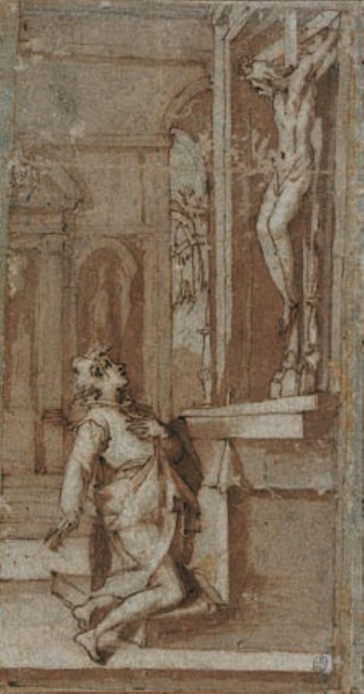 Krisztus a feszületen San Miniatoban St John Gualberto felé hajtja a fejét alkotó: Andrea Boscoli