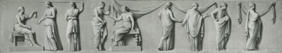 Grisaille-tábla, amely egy női felvonulást ábrázol könnycseppekkel alkotó: Andrea Casali