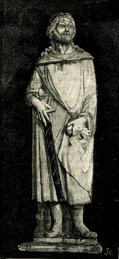 Hospitaller Julianus, Andrea Della Robbia (1435-1525 vagy 1528) szobra, a Madonna del Buon Consiglio oratóriuma, Prato, Toszkána, Olaszország, fametszet a Le cento citta d
