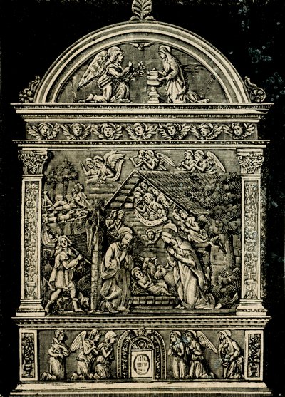 Betlehem, Andrea della Robbia terrakotta oltárképe, a Szent Klára templomból, Sansepolcro Polgári Múzeumból, Toszkána, Olaszország, fametszet a Le cento citta d