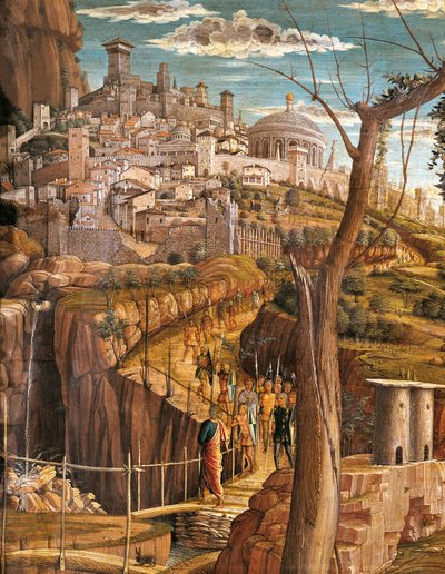 Andrea Mantegna (1431-1506) Agónia a kertben, tempera fán, 71x94 cm, Jeruzsálem részletképe alkotó: Andrea Mantegna