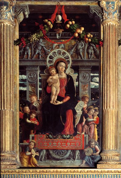 San Zeno oltárképe: központi tábla „Madonna egy gyermek kilenc angyallal” Andrea Mantegna (1431-1506) festménye 1457-1459 Verone, Basilica di San Zeno, Olaszország alkotó: Andrea Mantegna