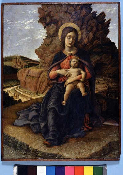 Andrea Mantegna, A „kőbányák szűze”: Szűz és gyermek, a háttérben kőbányák munkásokkal, Uffizi Galéria, Firenze alkotó: Andrea Mantegna