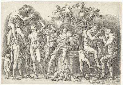 Bacchanal szatírokkal és bacchante-okkal a borprésben alkotó: Andrea Mantegna