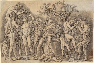 Bacchanal mit einem Weinfass alkotó: Andrea Mantegna