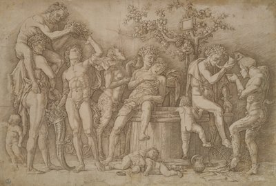 Bacchanal a bor kádjával, 1470-90 alkotó: Andrea Mantegna