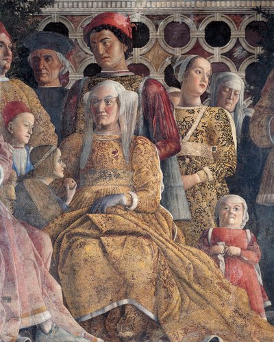 Brandenburgi Barbara lányával, Paulával és Rodolfo Gonzagával, részlet az udvarfalról, Andrea Mantegna (1431-1506), freskó, San Giorgio-kastély, esküvői kamra vagy Camera Picta, Mantova alkotó: Andrea Mantegna