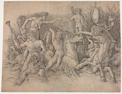 Battle of the Sea Gods – bal oldali rész. alkotó: Andrea Mantegna